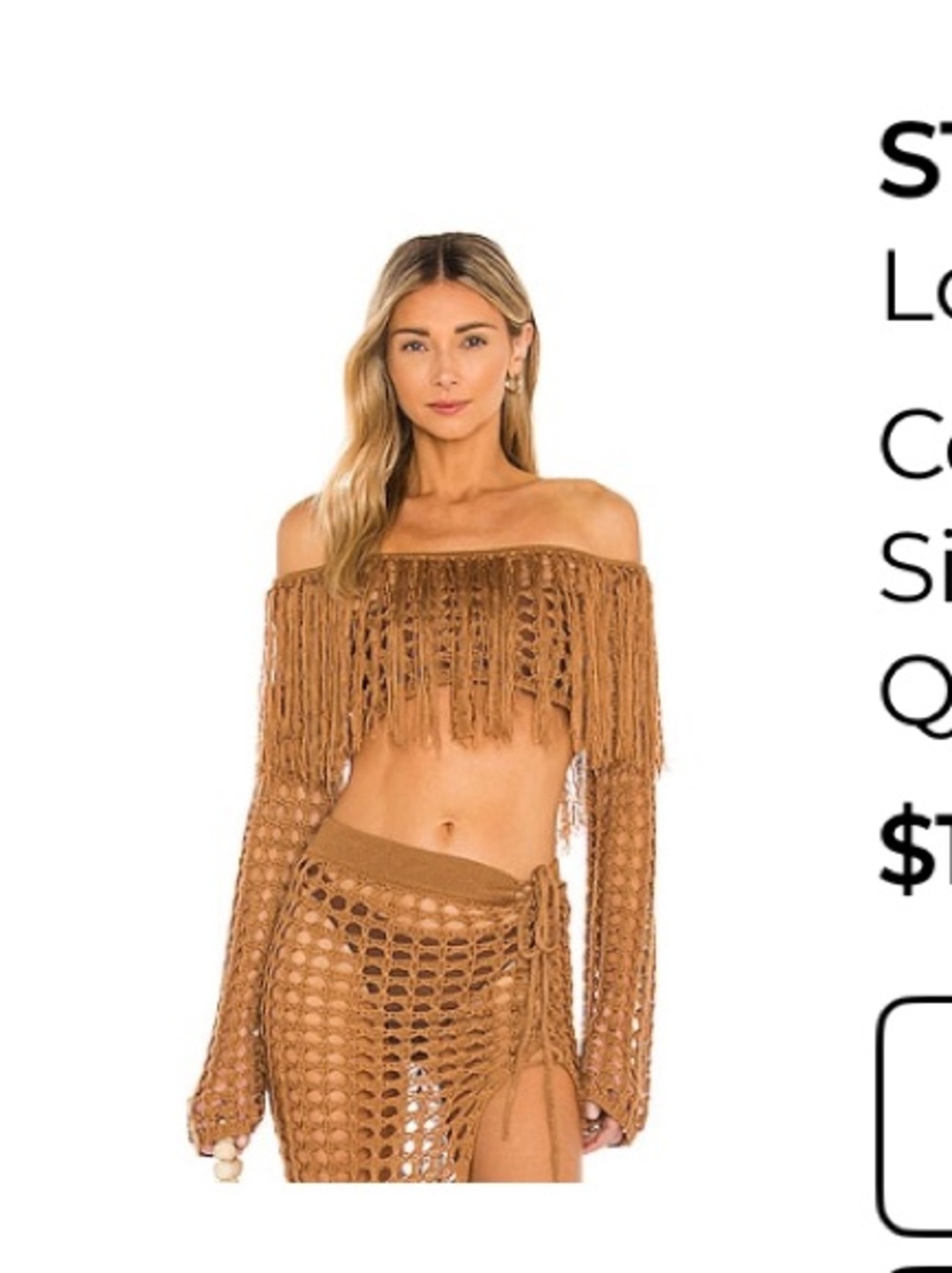 Lovers + Friends Burnt brown Crochet Fringe beach cover up top